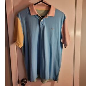 VINEYARD VINES Pastel Colorblock Whale Polo M Cotton Dadcore Coastal Preppy
